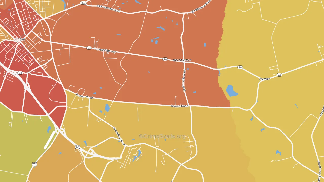 Moltonville, NC Map of Burglary Rates