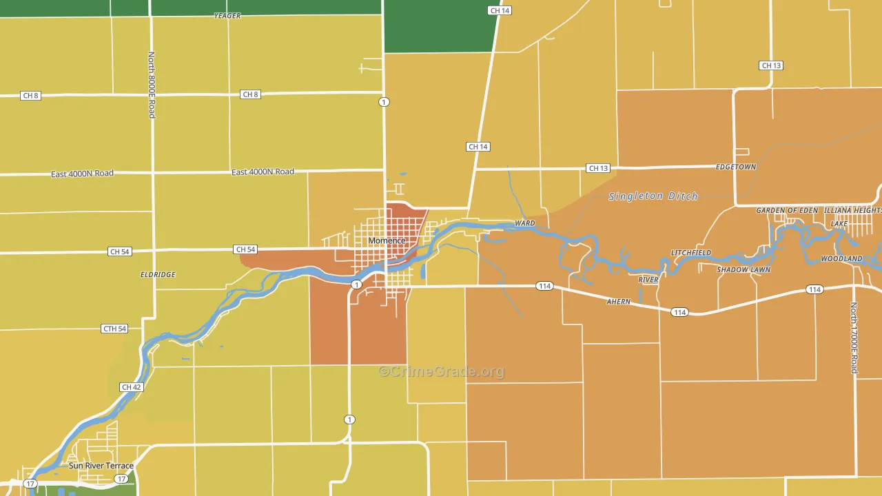 Momence, IL Map of Burglary Rates