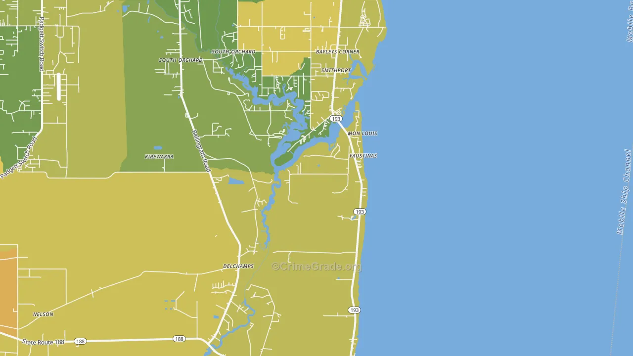 Mon Louis, AL Map of Burglary Rates