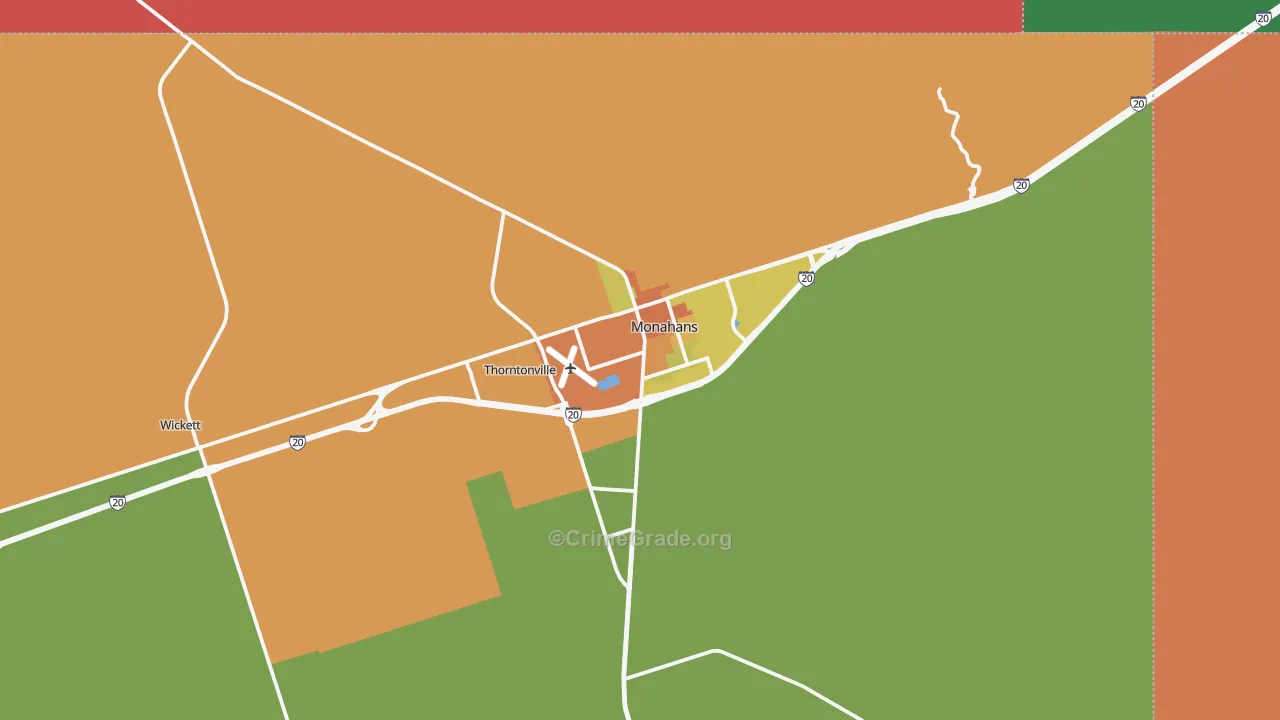 Monahans, TX Map of Burglary Rates