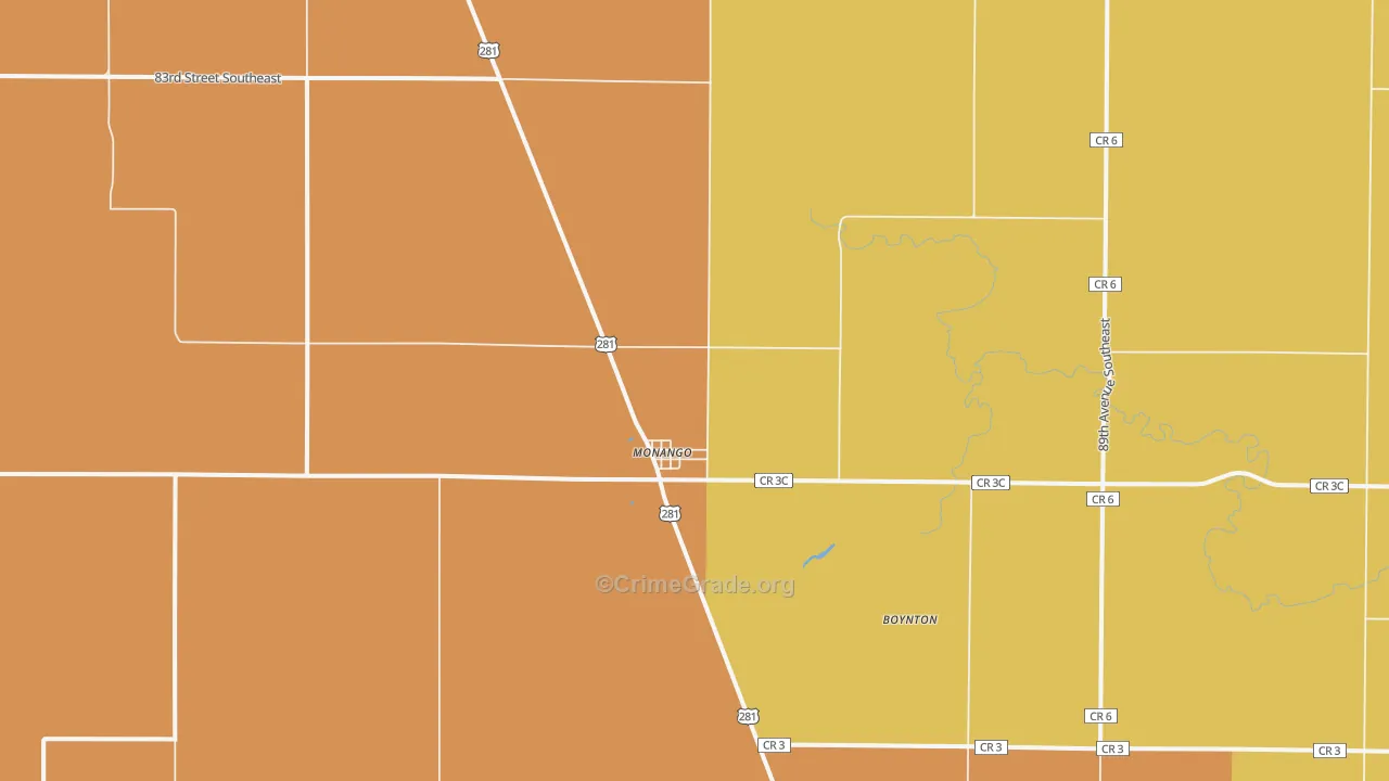Monango, ND Map of Burglary Rates