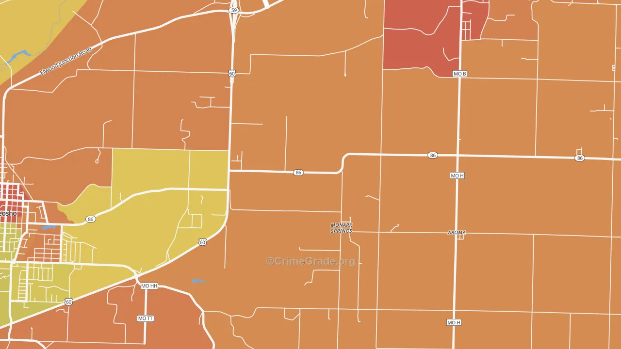Monark Springs, MO Map of Burglary Rates