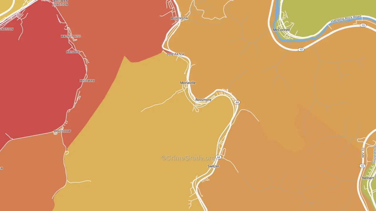 Monaville, WV Map of Burglary Rates