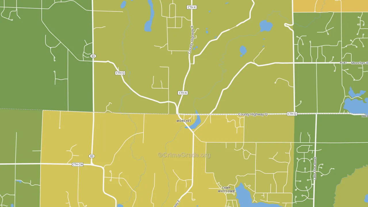 Monches, WI Map of Burglary Rates