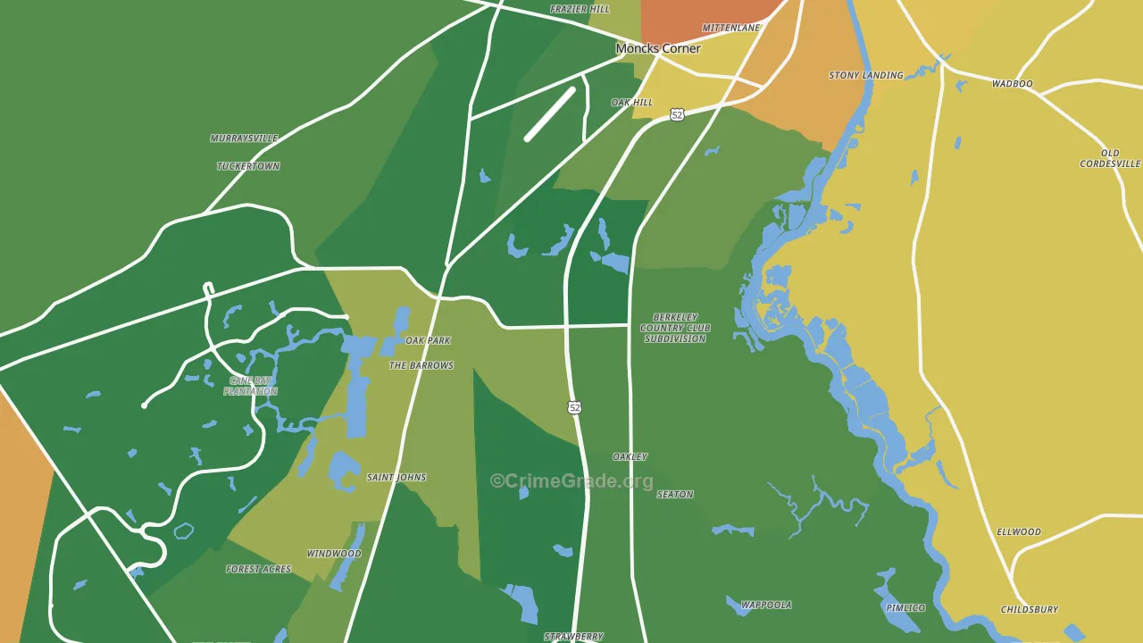 Moncks Corner, SC Map of Burglary Rates