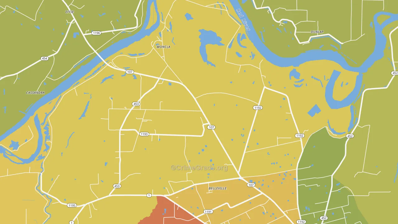 Moncla, LA Map of Burglary Rates