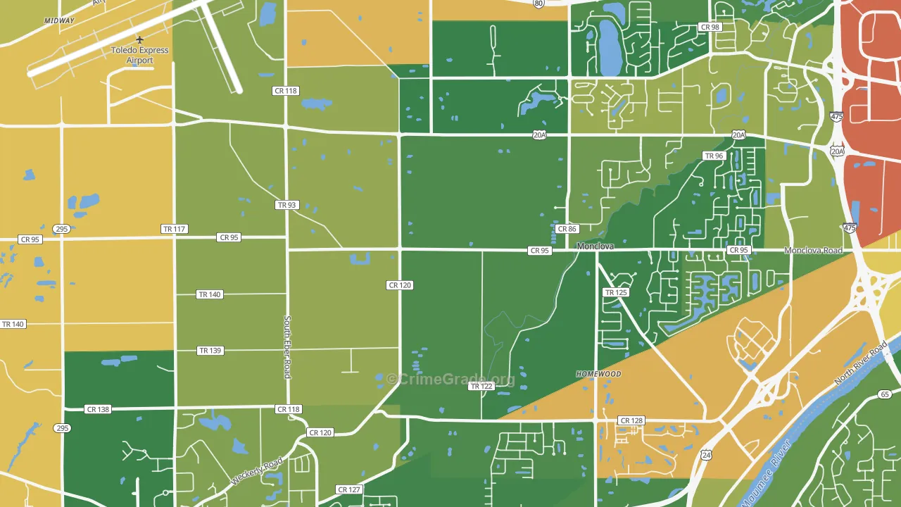 Monclova, OH Map of Burglary Rates
