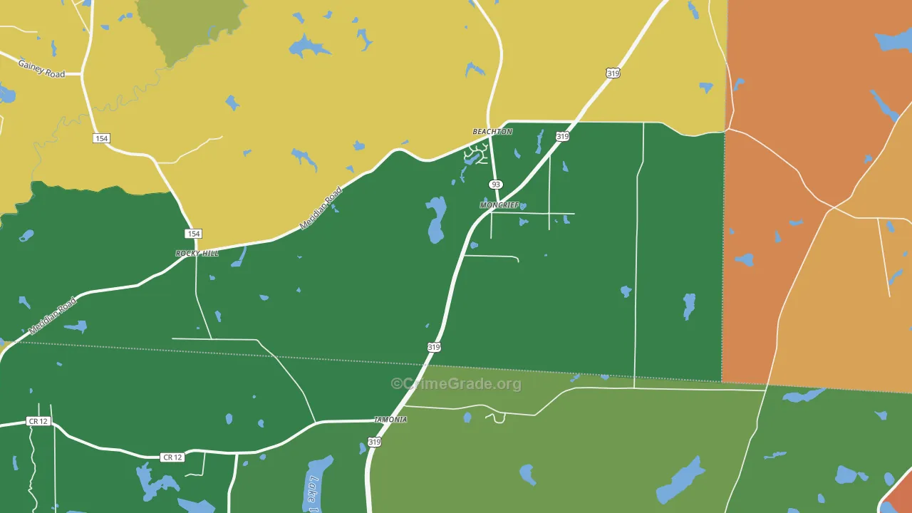 Moncrief, GA Map of Burglary Rates