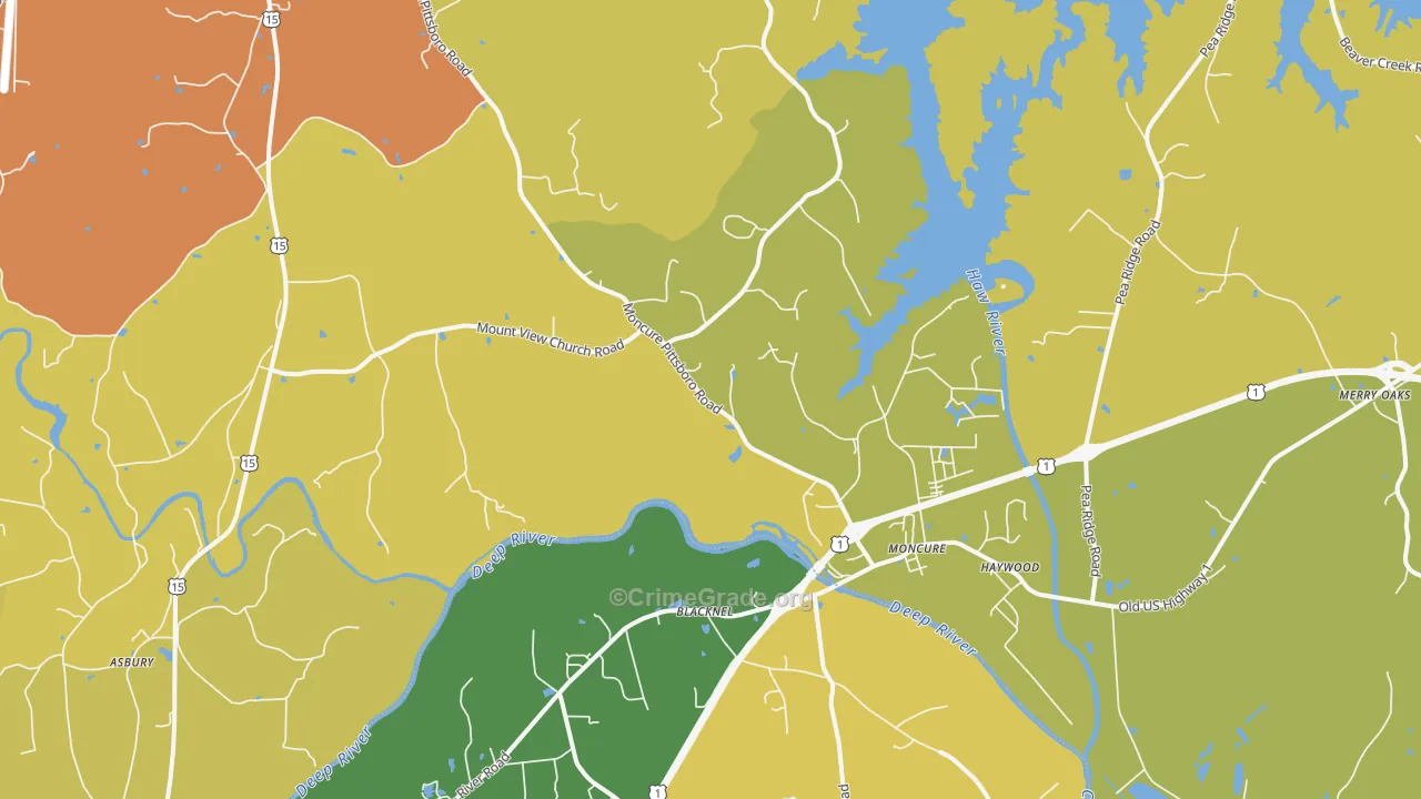 Moncure, NC Map of Burglary Rates