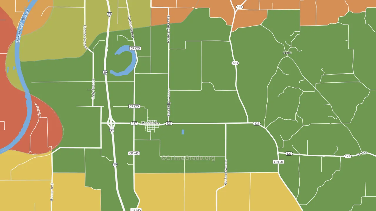 Mondamin, IA Map of Burglary Rates