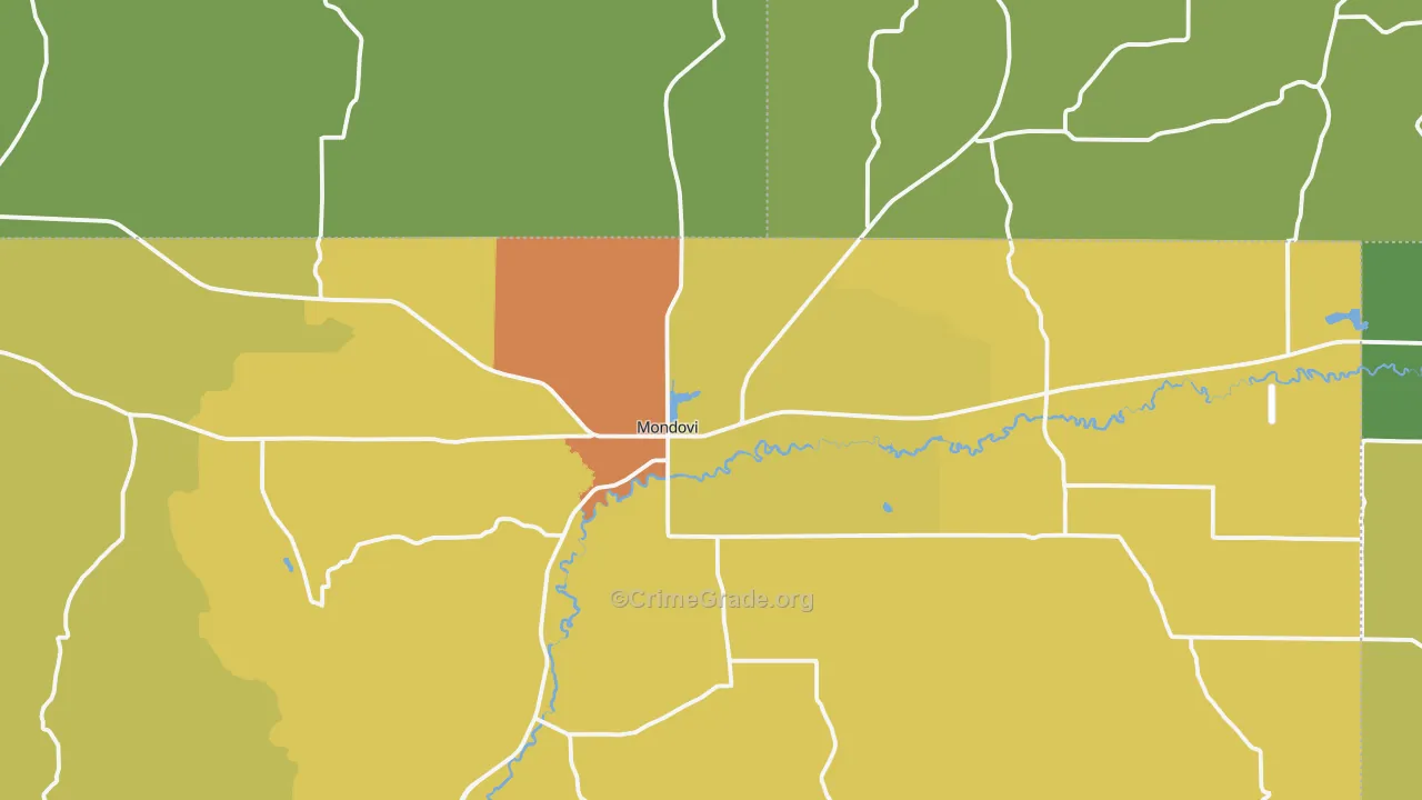 Mondovi, WI Map of Burglary Rates