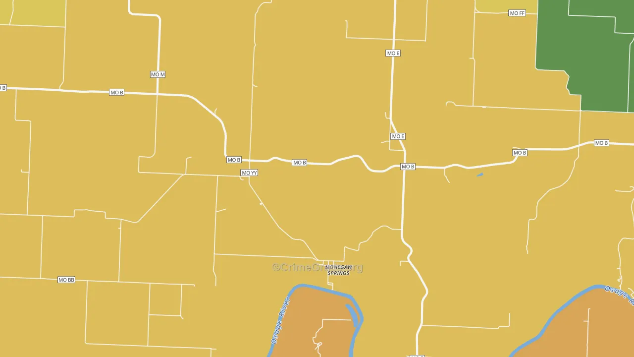 Monegaw Springs, MO Map of Burglary Rates