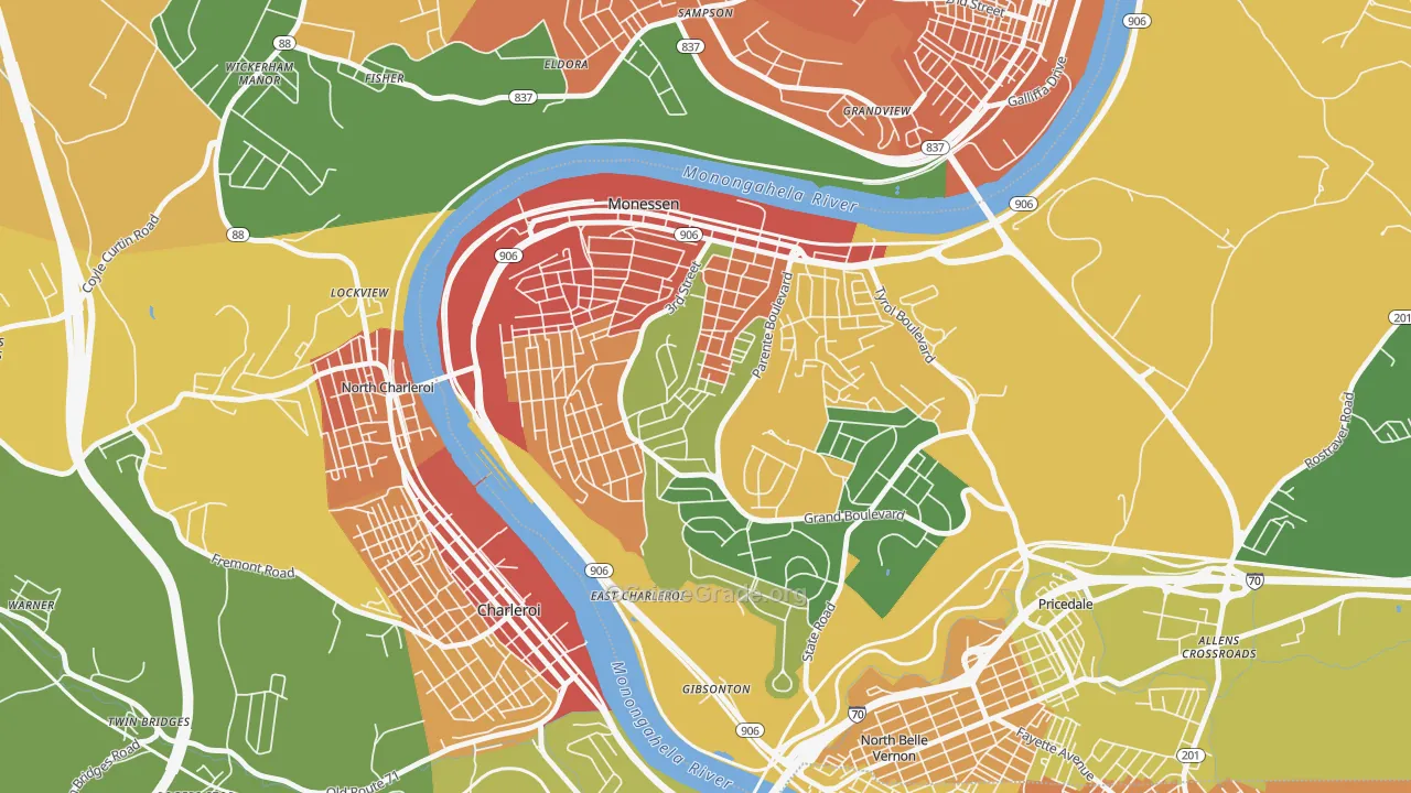 Monessen, PA Map of Burglary Rates