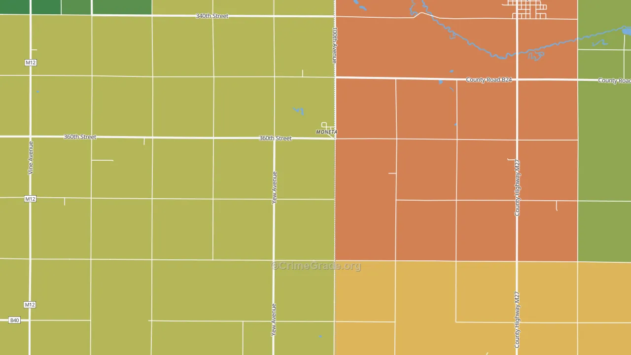 Moneta, IA Map of Burglary Rates