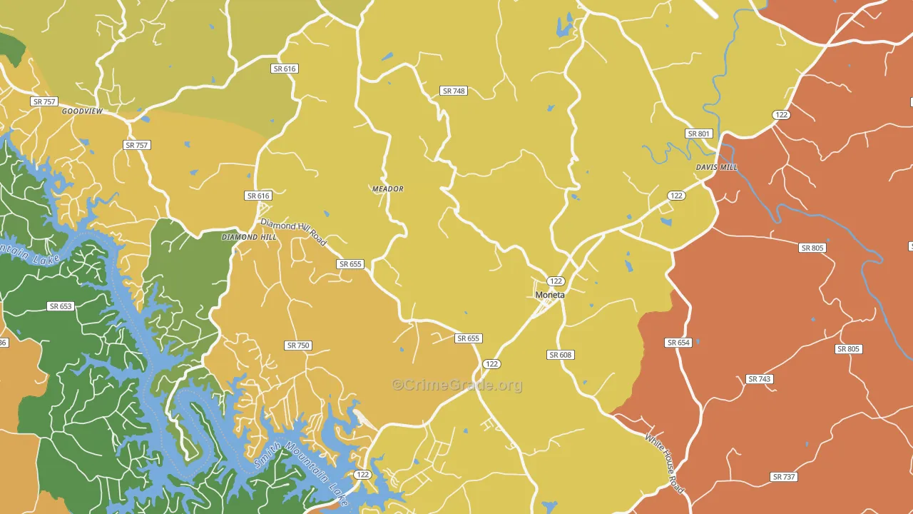 Moneta, VA Map of Burglary Rates