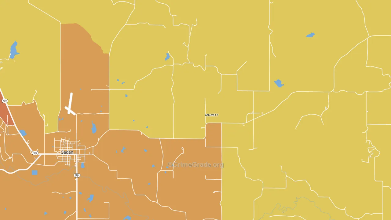 Monett, KS Map of Burglary Rates