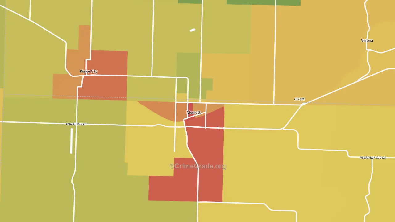 Monett, MO Map of Burglary Rates
