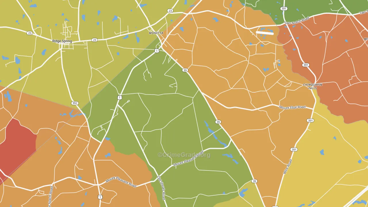 Monetta, SC Map of Burglary Rates