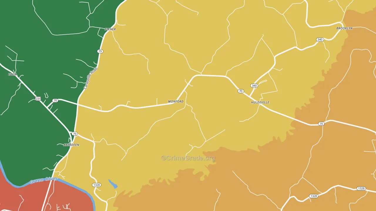 Monford, KY Map of Burglary Rates