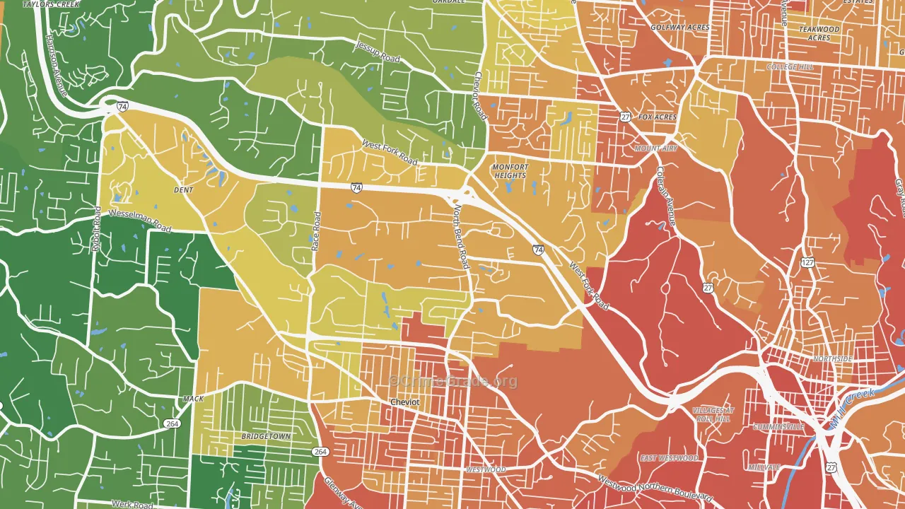 Monfort Heights South, Cincinnati, OH Map of Burglary Rates