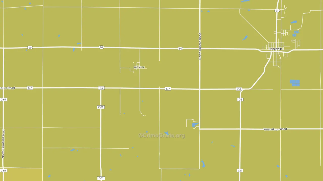 Monica, IL Map of Burglary Rates