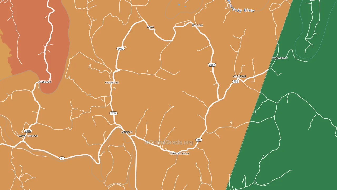 Monica, KY Map of Burglary Rates