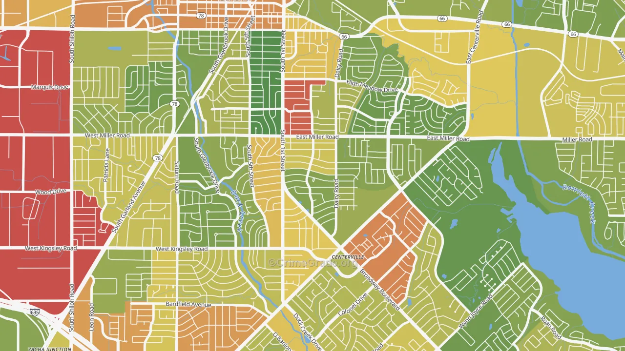 Monica Park, Garland, TX Map of Burglary Rates