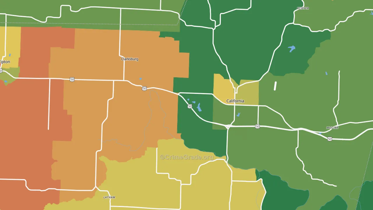 Moniteau County, MO Map of Burglary Rates