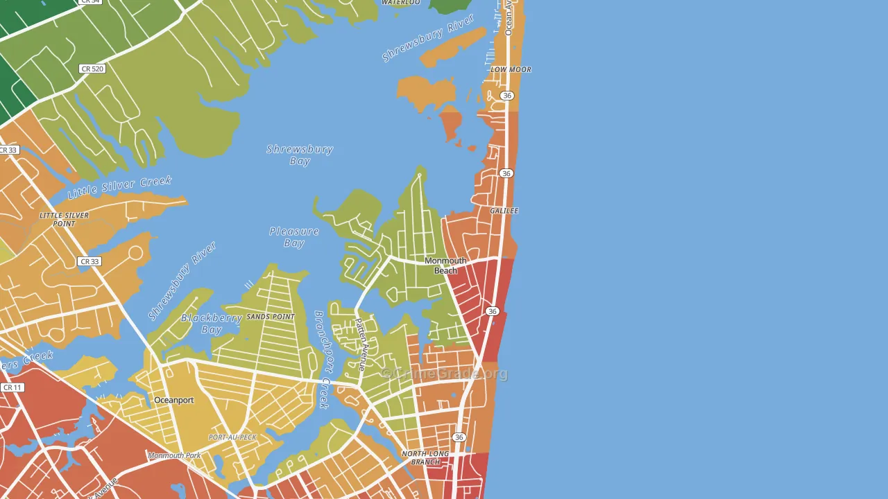 Monmouth Beach, NJ Map of Burglary Rates