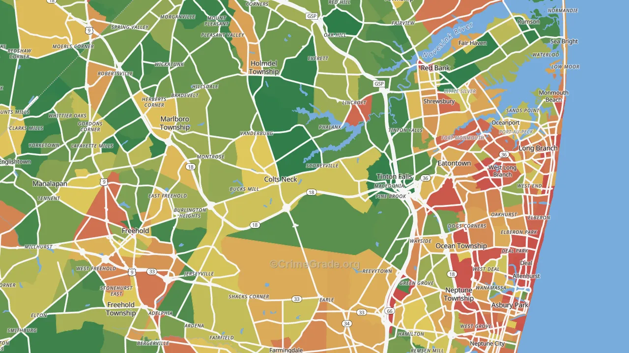 Monmouth County, NJ Map of Burglary Rates