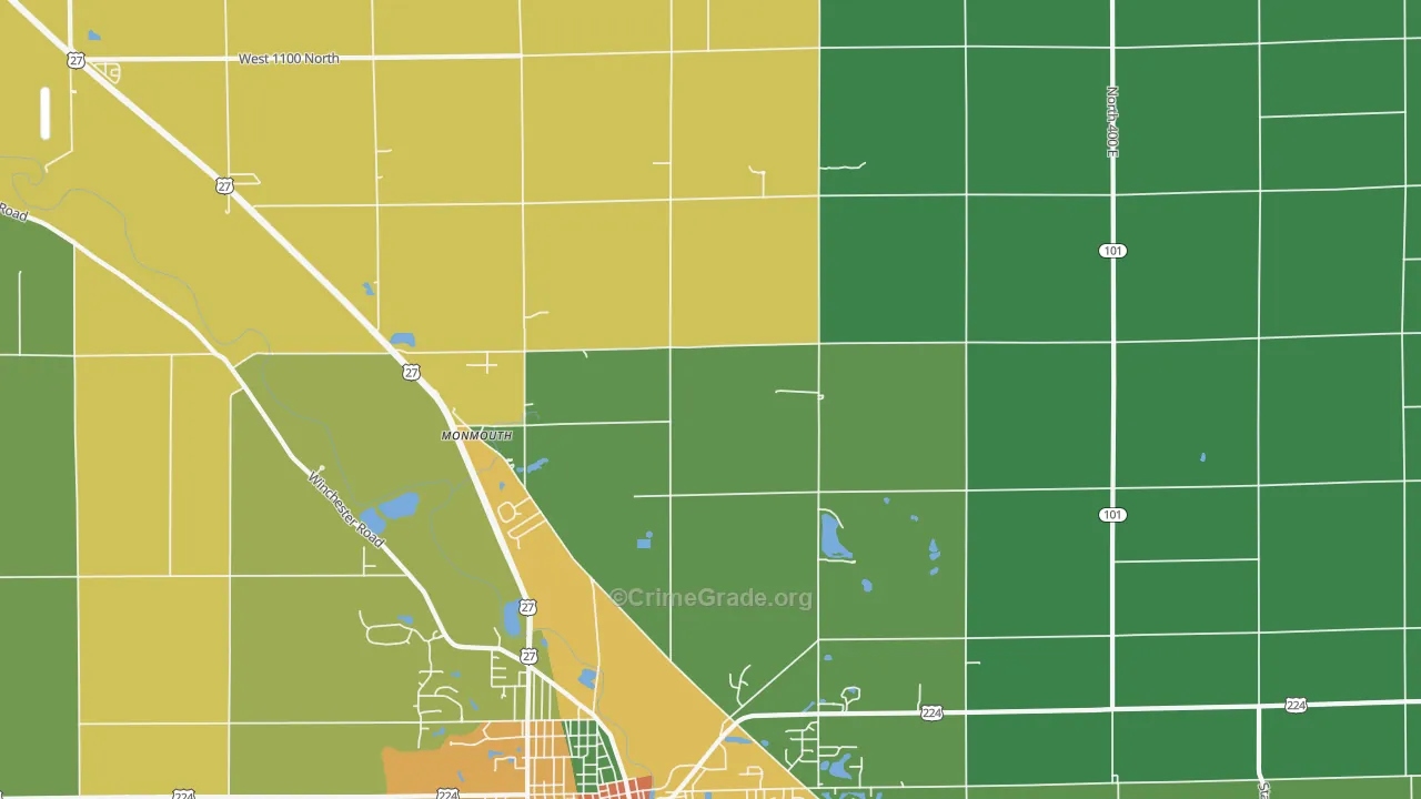 Monmouth, IN Map of Burglary Rates