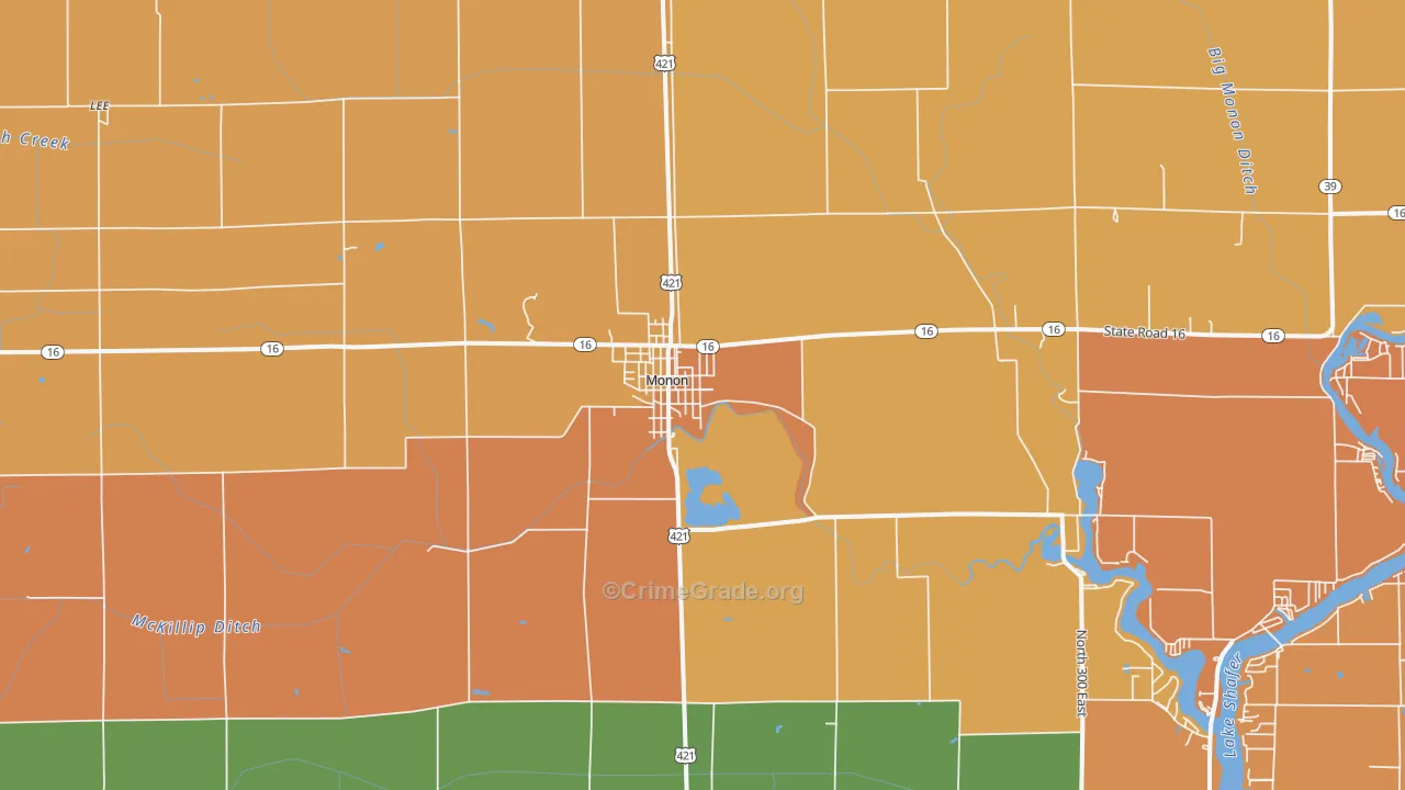Monon, IN Map of Burglary Rates
