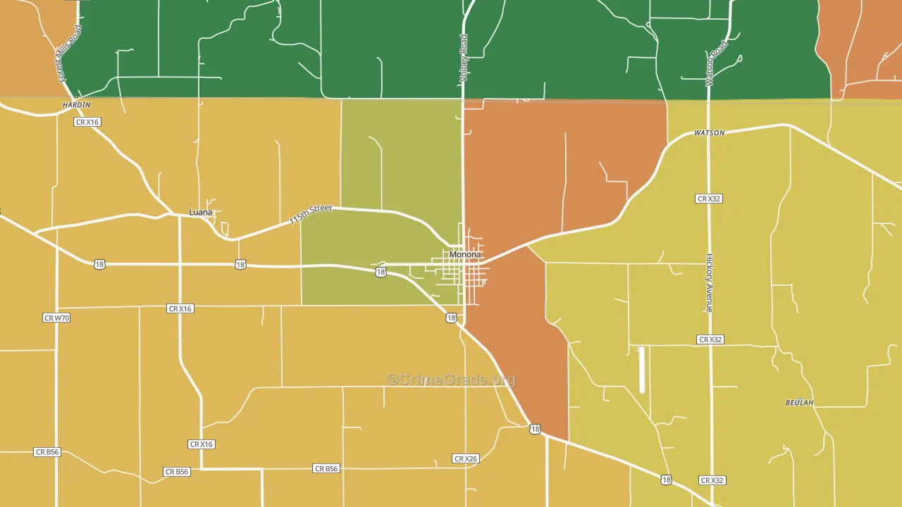 Monona, IA Map of Burglary Rates