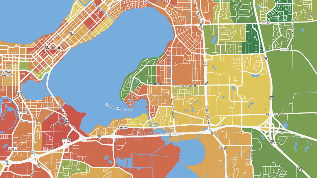 Monona, WI Map of Burglary Rates