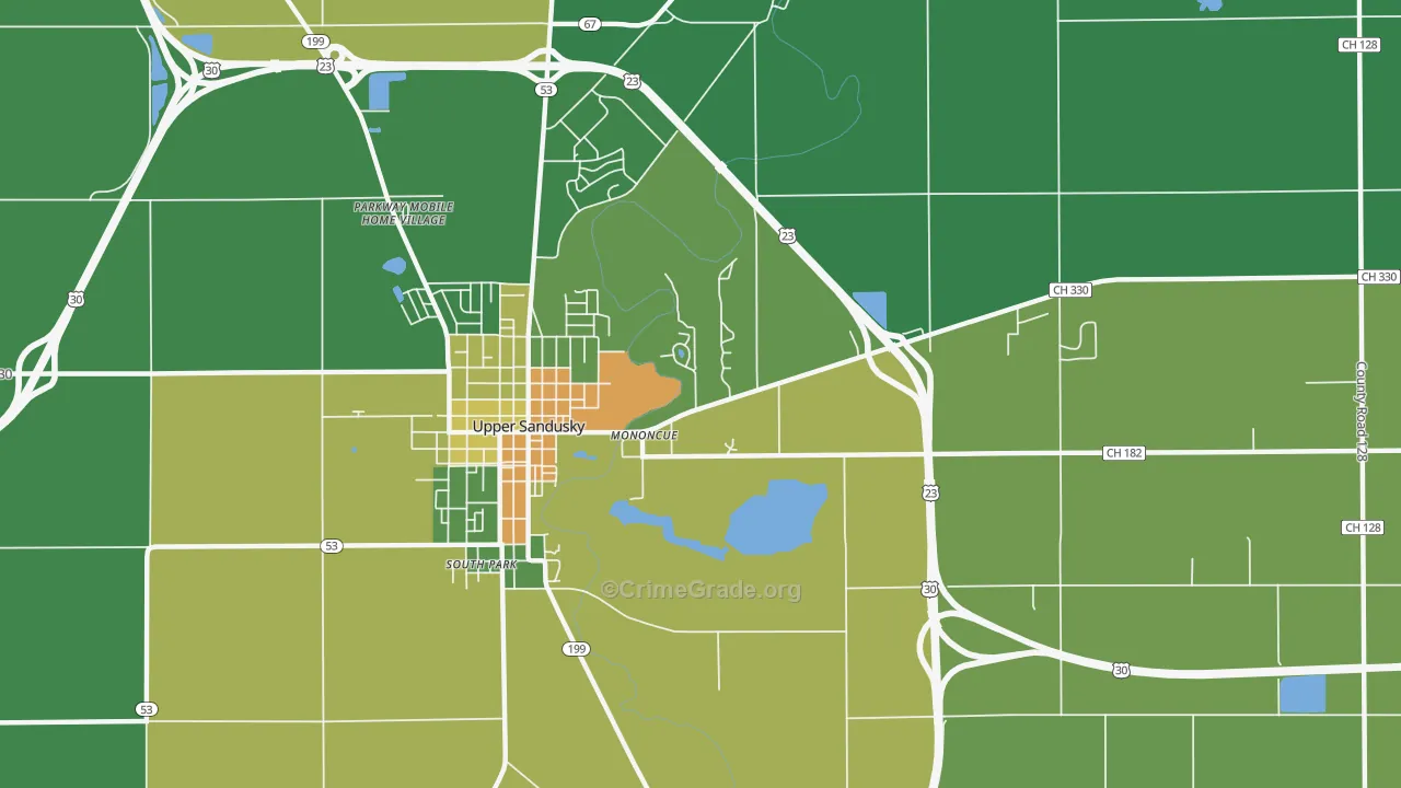 Mononcue, OH Map of Burglary Rates