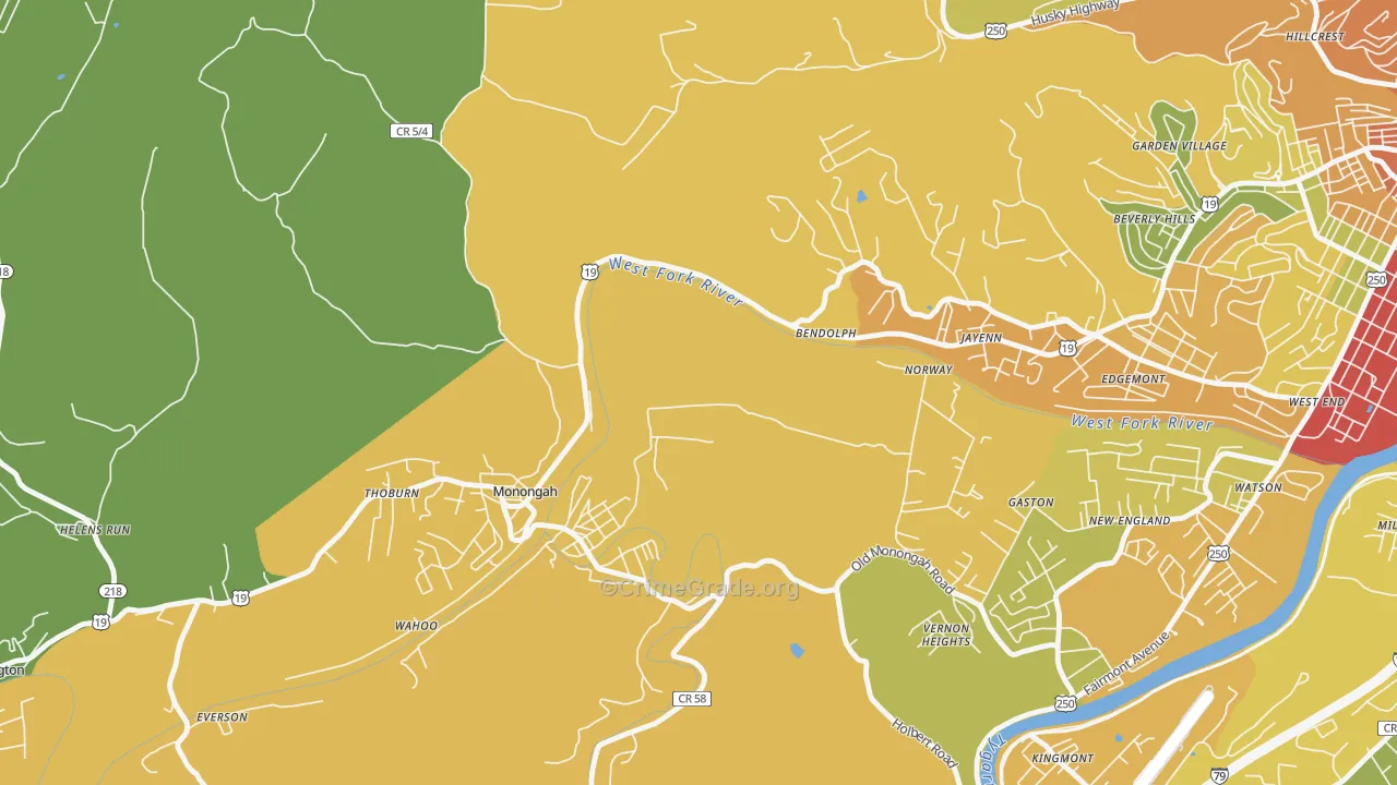 Monongah, WV Map of Burglary Rates