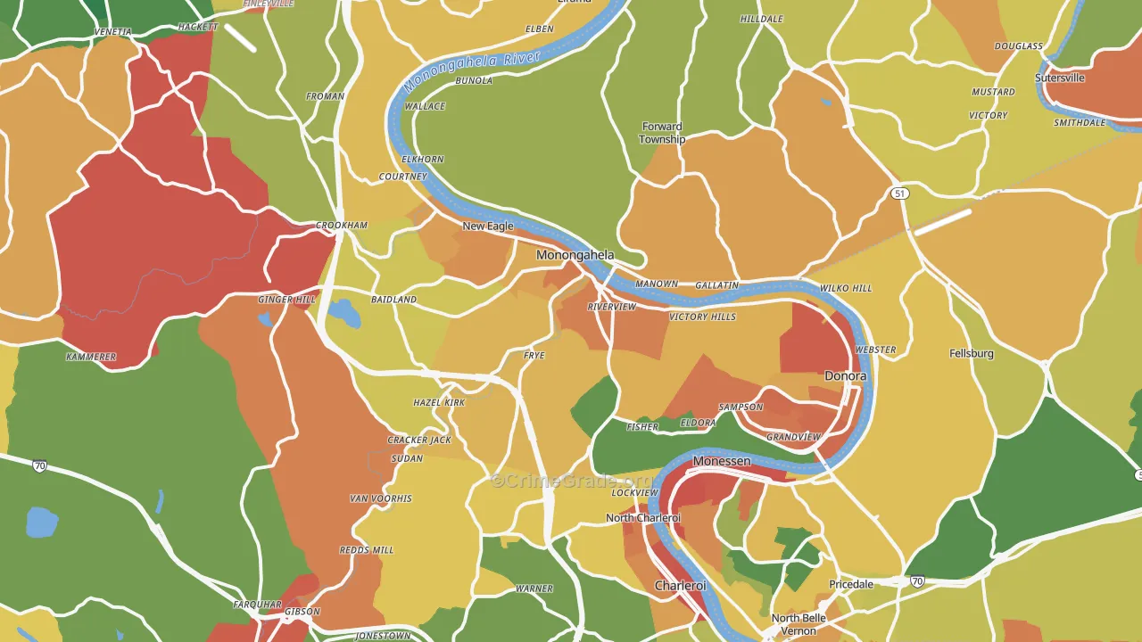 Monongahela, PA Map of Burglary Rates
