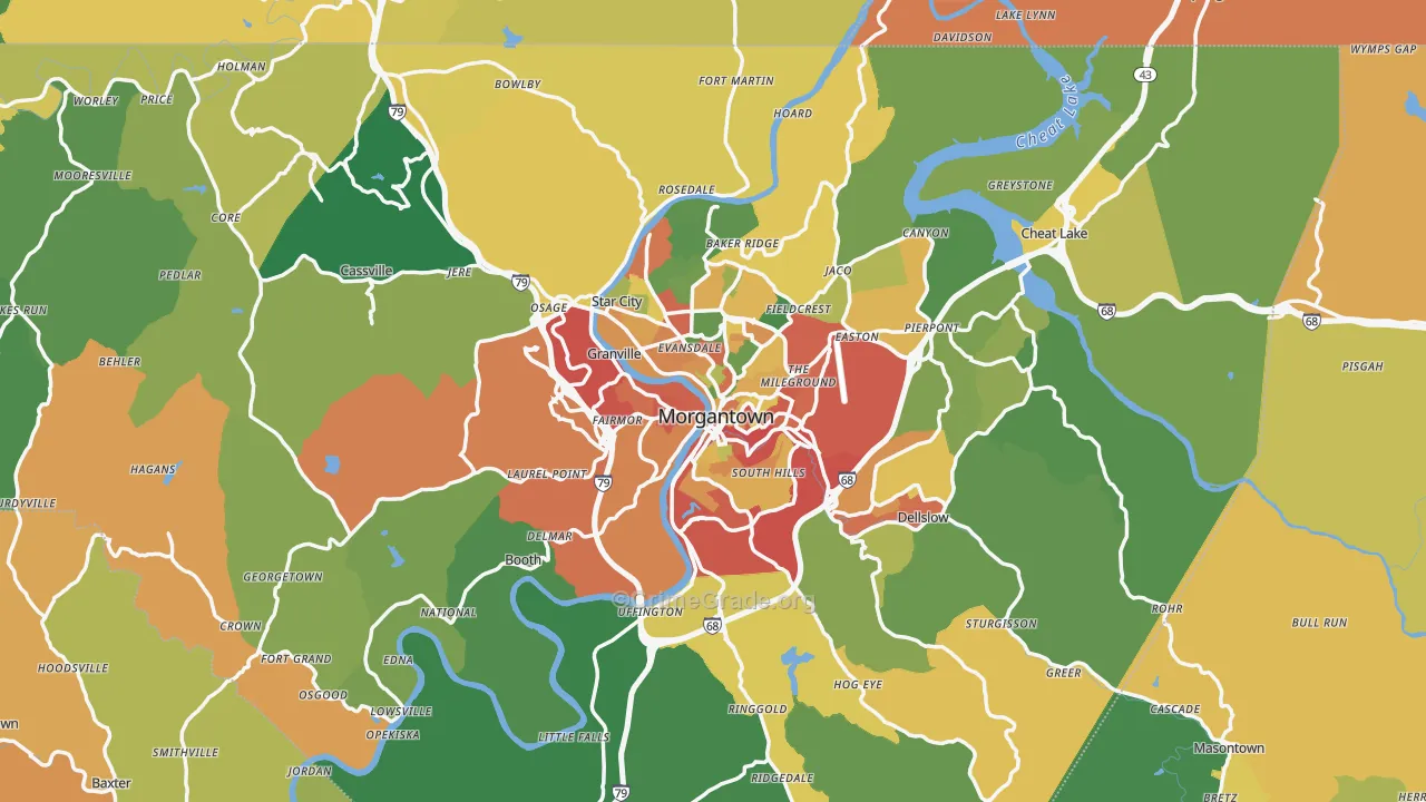 Monongalia County, WV Map of Burglary Rates
