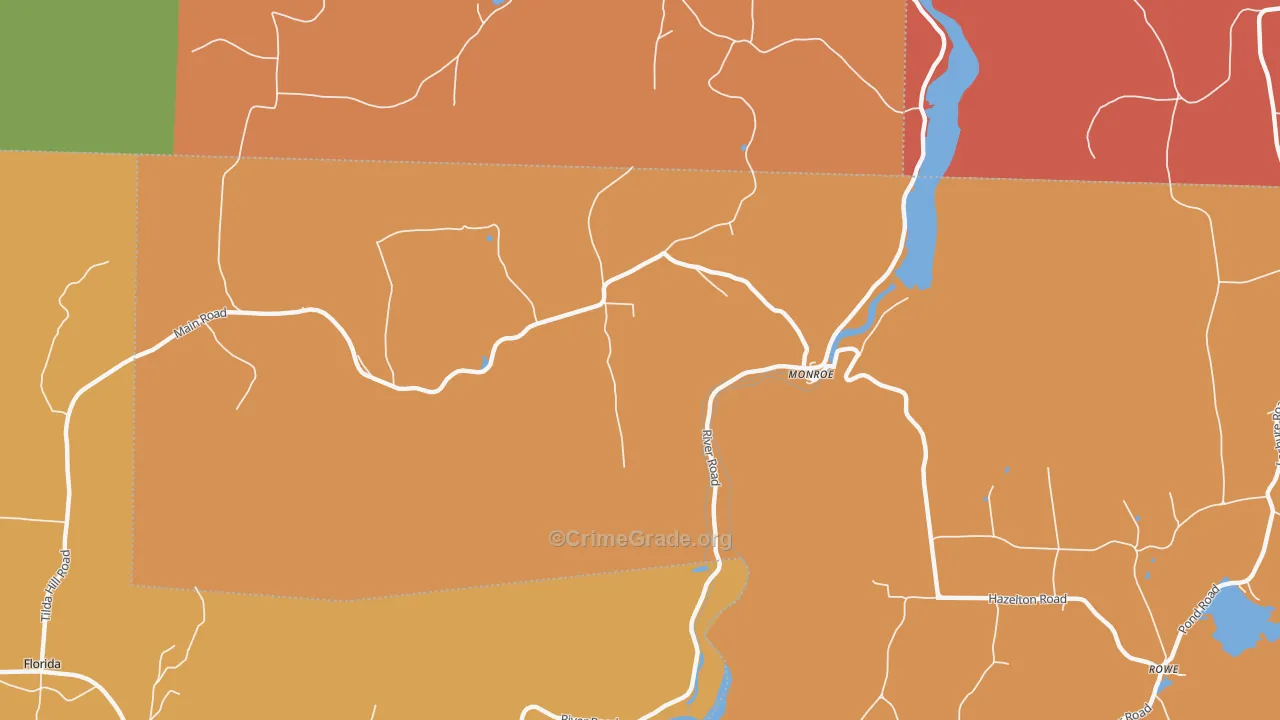Monroe Bridge, MA Map of Burglary Rates