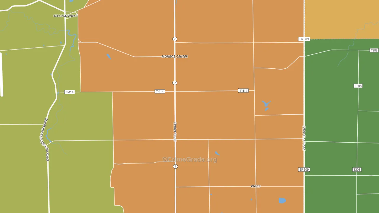 Monroe Center, OH Map of Burglary Rates