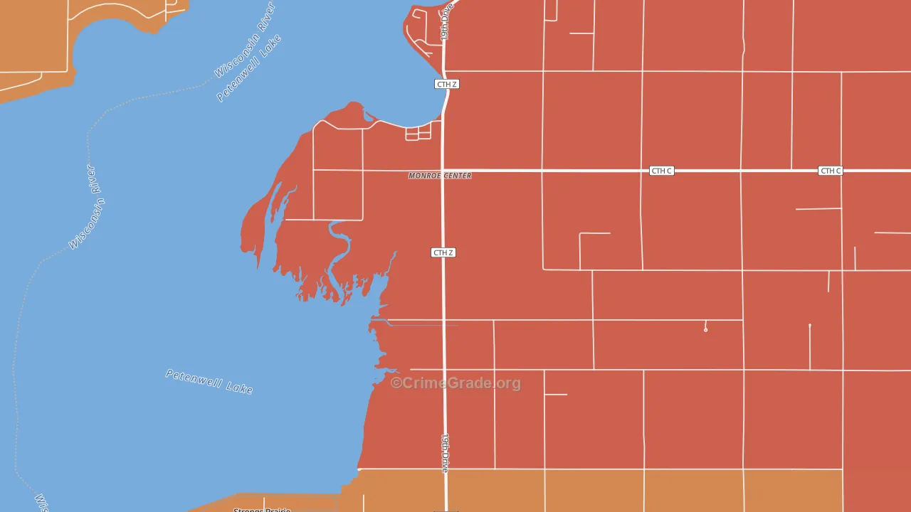 Monroe Center, WI Map of Burglary Rates