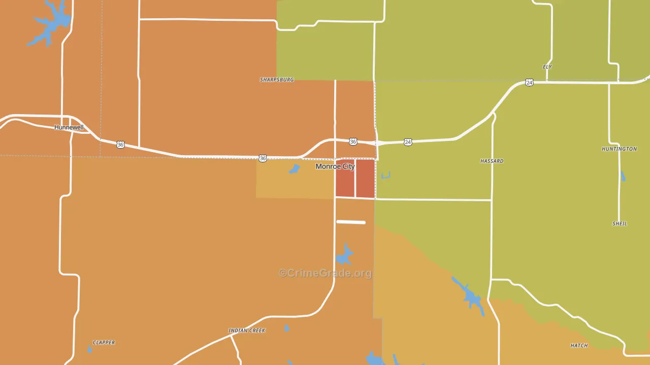 Monroe City, MO Map of Burglary Rates