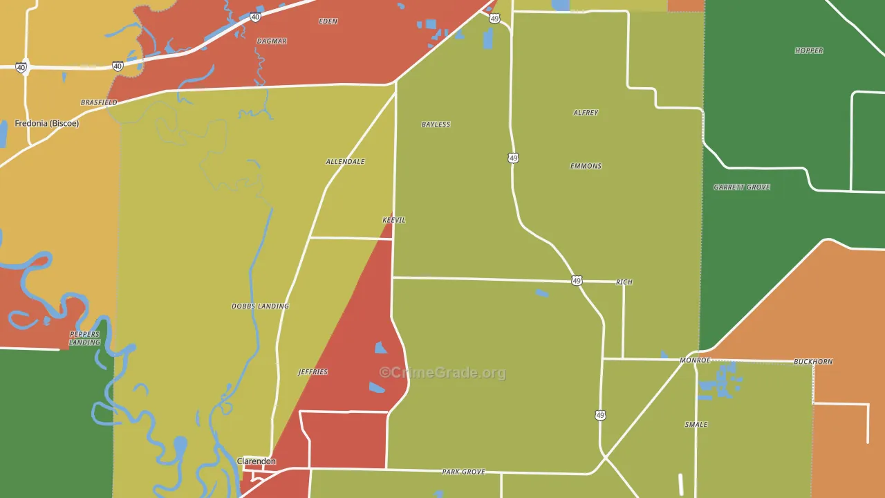 Monroe County, AR Map of Burglary Rates