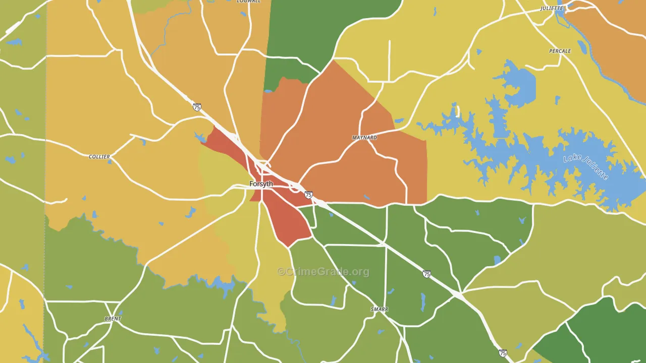 Monroe County, GA Map of Burglary Rates