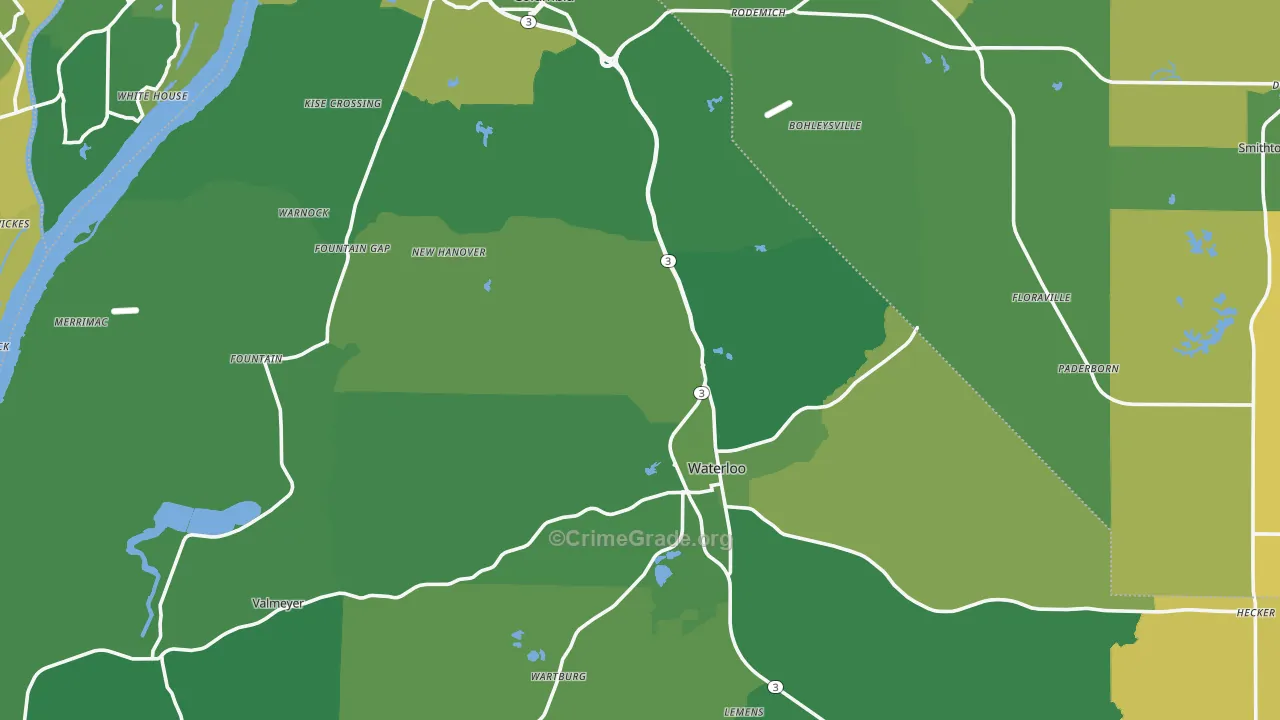 Monroe County, IL Map of Burglary Rates