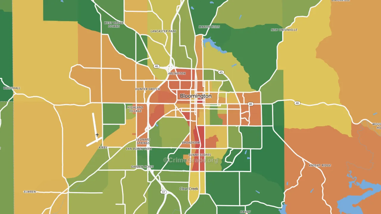 Monroe County, IN Map of Burglary Rates