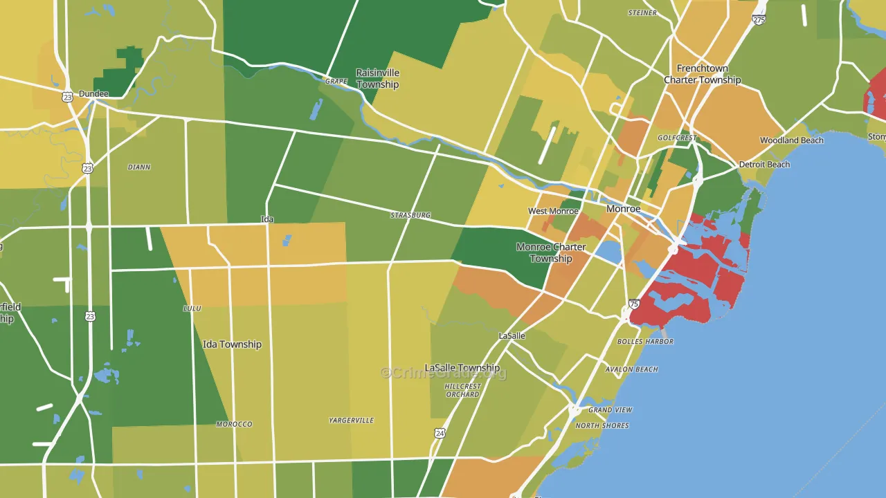 Monroe County, MI Map of Burglary Rates