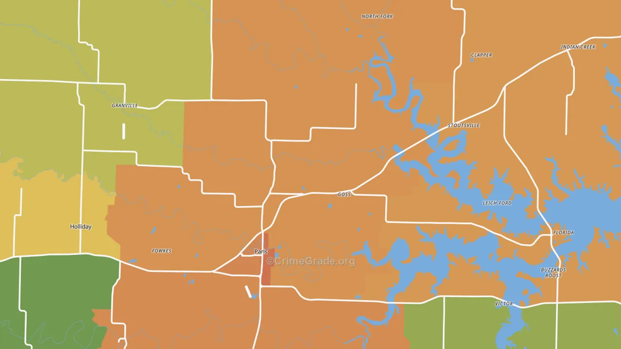 Monroe County, MO Map of Burglary Rates