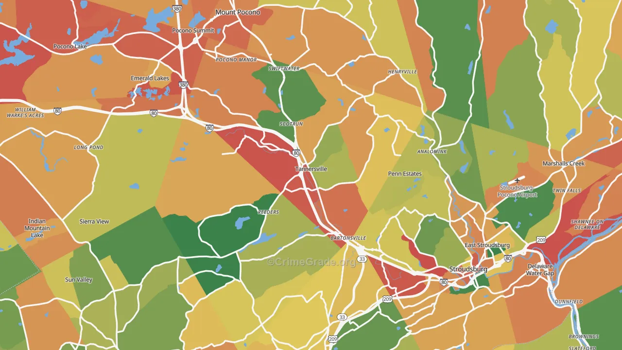 Monroe County, PA Map of Burglary Rates
