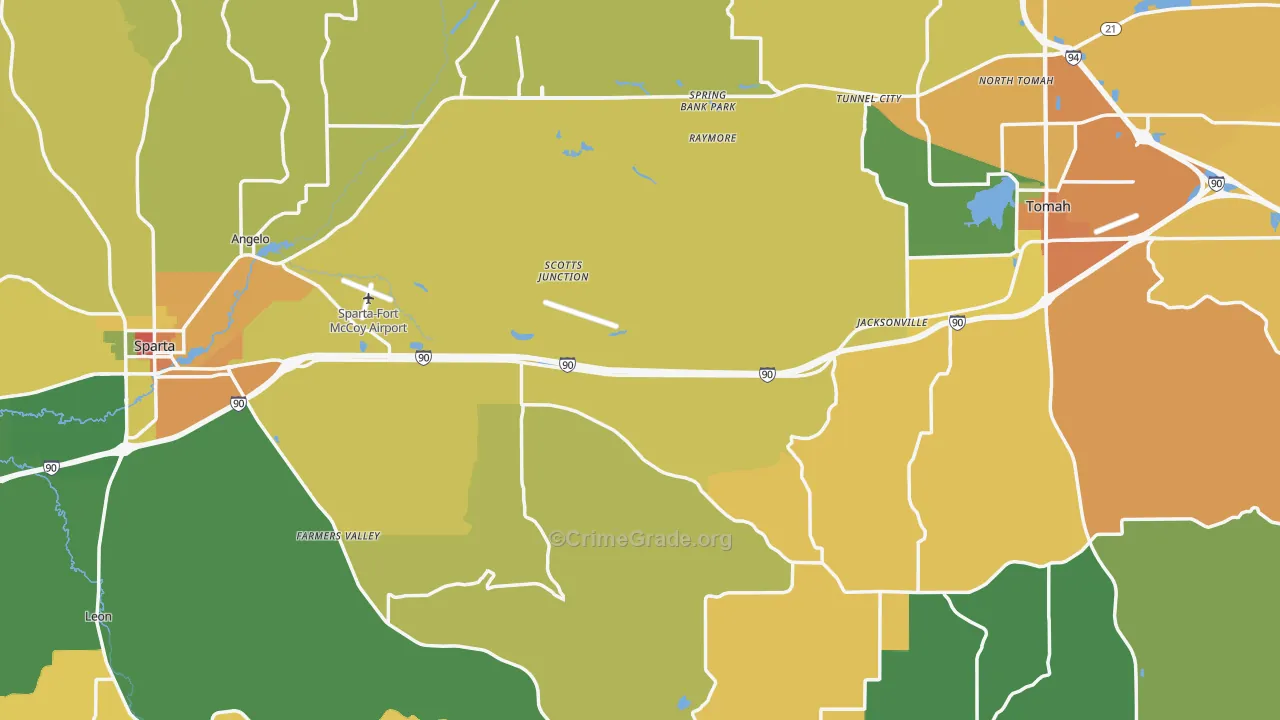 Monroe County, WI Map of Burglary Rates